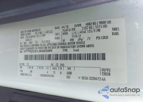 2018 Ford Transit-250 from USA, damaged, VIN 1FTYR2CG1JKA93985